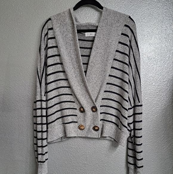 Coco & Main Striped Cardigan heathered grey & blue striped, Size M - Picture 1 of 7